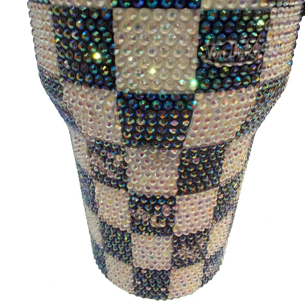 Von Dutch Rhinestone Checkered Eyeball Tumbler Handle Cup‎ NWT Bling